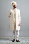 Gargee Designers_Ivory Dupion Embroidery Devansh Sherwani Set _at_Aza_Fashions