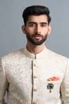 Gargee Designers Ivory Jacquard Brooches Ishir Paisley Sherwani Set at Aza Fashions Gargee Designers_Ivory Jacquard Brooches Ishir Paisley Sherwani Set _at_Aza_Fashions