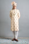 Shop Gargee Designers Peach Silk Embroidery, Metallic Thread Rajveer Ivory Sherwani Set Online at Aza Fashions Shop_Gargee Designers_Peach Silk Embroidery, Metallic Thread Rajveer Ivory Sherwani Set _Online_at_Aza_Fashions