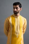 Gargee Designers Mustard Chanderi Silk Embroidery, Foil Printing Surya Tej Kurta Set Online at Aza Fashions Gargee Designers_Mustard Chanderi Silk Embroidery, Foil Printing Surya Tej Kurta Set _Online_at_Aza_Fashions