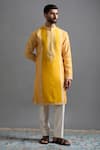 Buy Gargee Designers Mustard Chanderi Silk Embroidery, Foil Printing Surya Tej Kurta Set at Aza Fashions Buy_Gargee Designers_Mustard Chanderi Silk Embroidery, Foil Printing Surya Tej Kurta Set _at_Aza_Fashions