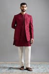Gargee Designers_Maroon Dupion Embroidery Majesty Jacket Kurta Set _Online_at_Aza_Fashions