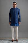 Buy_Gargee Designers_Blue Dupion Embroidery Sapphire Regal Jacket Kurta Set _at_Aza_Fashions