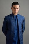 Gargee Designers_Blue Dupion Embroidery Sapphire Regal Jacket Kurta Set _at_Aza_Fashions