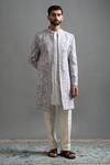 Buy Gargee Designers Gray Polyester Embroidery Shvetindra Jacket And Pant Set at Aza Fashions Buy_Gargee Designers_Gray Polyester Embroidery Shvetindra Jacket And Pant Set _at_Aza_Fashions