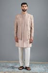 Buy_Gargee Designers_Beige Silk Embroidery Surya Jacket And Kurta Set _at_Aza_Fashions