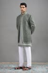 Shop Gargee Designers Green Suede Cut Work Vana Jacket And Kurta Set Online at Aza Fashions Shop_Gargee Designers_Green Suede Cut Work Vana Jacket And Kurta Set _Online_at_Aza_Fashions