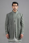 Gargee Designers Green Suede Cut Work Vana Jacket And Kurta Set at Aza Fashions Gargee Designers_Green Suede Cut Work Vana Jacket And Kurta Set _at_Aza_Fashions