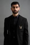 Shop Gargee Designers Black Jacquard Brooches Viraat Jacket And Trouser Set Online at Aza Fashions Shop_Gargee Designers_Black Jacquard Brooches Viraat Jacket And Trouser Set _Online_at_Aza_Fashions