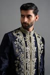 Gargee Designers_Navy Velvet Embroidery, Metallic Thread Viraasat Long Jacket Pant Set _Online_at_Aza_Fashions