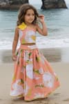 Buy_Fayon Kids_Orange Cotton Bows, Pom-poms Printed Top With Lehenga _at_Aza_Fashions