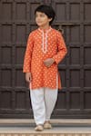 Buy_Fayon Kids_Orange Chanderi, Cotton, Crepe Embroidery, Lace Ombre Kurta With Salwar _at_Aza_Fashions