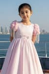 Fayon Kids_Pink Satin Fabric Flowers, Tassels Placement Floral Applique Gown _Online_at_Aza_Fashions