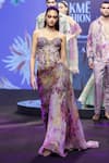 Shop_Mahima Mahajan_Lilac Silk Organza Sequins, Stones Ayah Floral Print Corset And Draped Skirt Set 