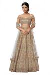 Buy_Tamanna Punjabi Kapoor_Blue Net, Chanderi Silk One Shoulder Embroidered Bridal Lehenga Set _at_Aza_Fashions