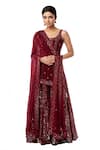 Buy_Tamanna Punjabi Kapoor_Maroon Georgette Round Embroidered Kurta Sharara Set _at_Aza_Fashions