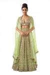 Buy_Tamanna Punjabi Kapoor_Green Georgette V Neck Embroidered Lehenga Cape Set _at_Aza_Fashions