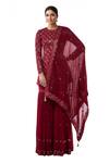 Buy_Tamanna Punjabi Kapoor_Maroon Georgette Round Embroidered Kurta Sharara Set _at_Aza_Fashions
