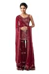 Buy_Tamanna Punjabi Kapoor_Maroon Georgette Round Embroidered Kurta Sharara Set _at_Aza_Fashions