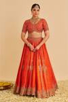 Shop Sheetal Batra Orange , Organza Embroidery, Zari, Sequins Naazila Lehenga Blouse Set Shop_Sheetal Batra_Orange , Organza Embroidery, Zari, Sequins Naazila Lehenga Blouse Set