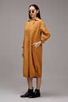 Buy_MATI_1_Brown Cotton Collared, V-neck Midi Dress _Online_at_Aza_Fashions
