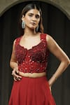 Muskan Aggarwal_Red Georgette, Net Mirrors, Sequins, Ravya Embroidered Corset Lehenga Set _at_Aza_Fashions