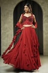 Buy_Muskan Aggarwal_Red Georgette, Net Mirrors, Sequins, Ravya Embroidered Corset Lehenga Set _at_Aza_Fashions