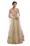 Buy_Tamanna Punjabi Kapoor_Green Net, Chanderi Silk Round Bridal Lehenga Set _at_Aza_Fashions
