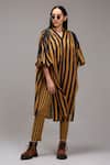 Shop_MATI_1_Brown Cotton V-neck, Collared Long Striped Tunic _Online_at_Aza_Fashions