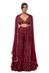 Buy_Tamanna Punjabi Kapoor_Maroon Georgette V Neck Embroidered Sharara With Cape Set _at_Aza_Fashions