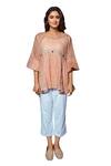 Buy The Loom Art Peach Kota Doriya Round Embroidered Pleated Top at Aza Fashions Buy_The Loom Art_Peach Kota Doriya Round Embroidered Pleated Top _at_Aza_Fashions