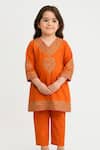 Buy_Tiny Pants_Orange Cotton, Silk Embroidery Kurta And Pyjama Set _at_Aza_Fashions
