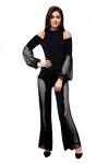 Buy_Swatee Singh_Black Mesh, Crepe Blend Round Cold Shoulder Jumpsuit _at_Aza_Fashions