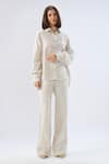 Buy_Raw & Rustic By Niti Bothra_Beige Linen Collared, Button-down Neck Shirt And Pant Set _at_Aza_Fashions