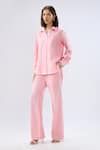 Buy_Raw & Rustic By Niti Bothra_Pink Linen Collared, V-neck Shirt And Pant Set _at_Aza_Fashions