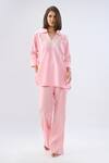 Shop_Raw & Rustic By Niti Bothra_Pink Linen Collared, V-neck Top And Pant Set _Online_at_Aza_Fashions