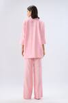Shop_Raw & Rustic By Niti Bothra_Pink Linen Collared, V-neck Top And Pant Set _at_Aza_Fashions