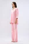 Buy_Raw & Rustic By Niti Bothra_Pink Linen Collared, V-neck Top And Pant Set 