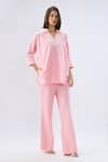 Shop_Raw & Rustic By Niti Bothra_Pink Linen Collared, V-neck Top And Pant Set 