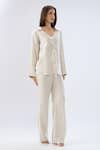 Raw & Rustic By Niti Bothra_Beige Linen V-neck, Collared Tie-up Shirt With Pant _Online_at_Aza_Fashions