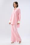 Buy_Raw & Rustic By Niti Bothra_Pink Linen Collared, V-neck Top And Pant Set _Online_at_Aza_Fashions