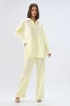 Buy_Raw & Rustic By Niti Bothra_Yellow Linen Collared, V-neck Top With Pant _at_Aza_Fashions