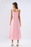 Shop_Raw & Rustic By Niti Bothra_Pink Linen Square Neck Midi Dress _at_Aza_Fashions