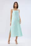 Buy_Raw & Rustic By Niti Bothra_Blue Linen Square Neck Strappy Midi Dress _Online_at_Aza_Fashions