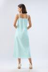 Shop_Raw & Rustic By Niti Bothra_Blue Linen Square Neck Strappy Midi Dress _at_Aza_Fashions