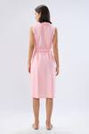 Shop_Raw & Rustic By Niti Bothra_Pink Linen Collared, V-neck Sleeveless Midi Dress _at_Aza_Fashions