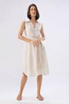 Buy Raw & Rustic By Niti Bothra Beige Linen Collared, V-neck Sleeveless Midi Dress at Aza Fashions Buy_Raw & Rustic By Niti Bothra_Beige Linen Collared, V-neck Sleeveless Midi Dress _at_Aza_Fashions