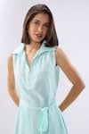 Shop_Raw & Rustic By Niti Bothra_Blue Linen Collared, V-neck Sleeveless Dress _Online_at_Aza_Fashions