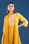 Samyukta Singhania_Mustard Silk, Shantoon, Chiffon Embroidery, Sequins Sweetheart Neck Anarkali Set _Online_at_Aza_Fashions