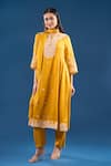 Buy_Samyukta Singhania_Mustard Silk, Shantoon, Chiffon Embroidery, Sequins Sweetheart Neck Anarkali Set _Online_at_Aza_Fashions